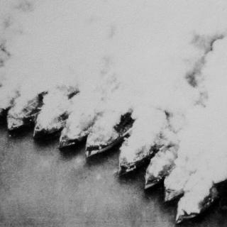 A group of ships burning in the Potomac River.
