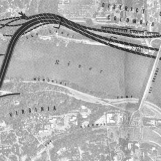 Map of proposed Three Sisters Bridge to connect Virginia and Washington D.C. via I-266