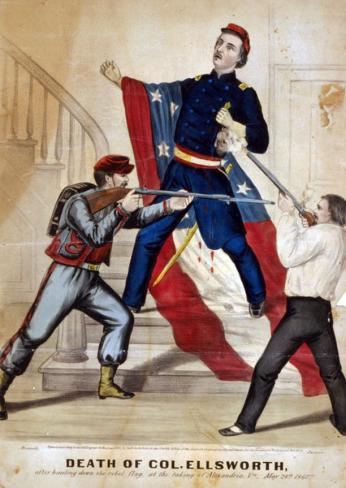 Death of Col. Ellsworth After hauling down the rebel flag, at the taking of Alexandria, Va., May 24th 1861; Creator: Currier & Ives. (Source: Library of Congress) Death of Col. Ellsworth After hauling down the rebel flag, at the taking of Alexandria, Va., May 24th 1861