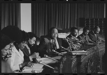 Diggs and Fauntroy Congressional Black Caucus meeting, including Representatives Diggs and Fauntroy